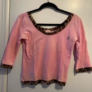Blumarine Pink Top with Leopard Trim